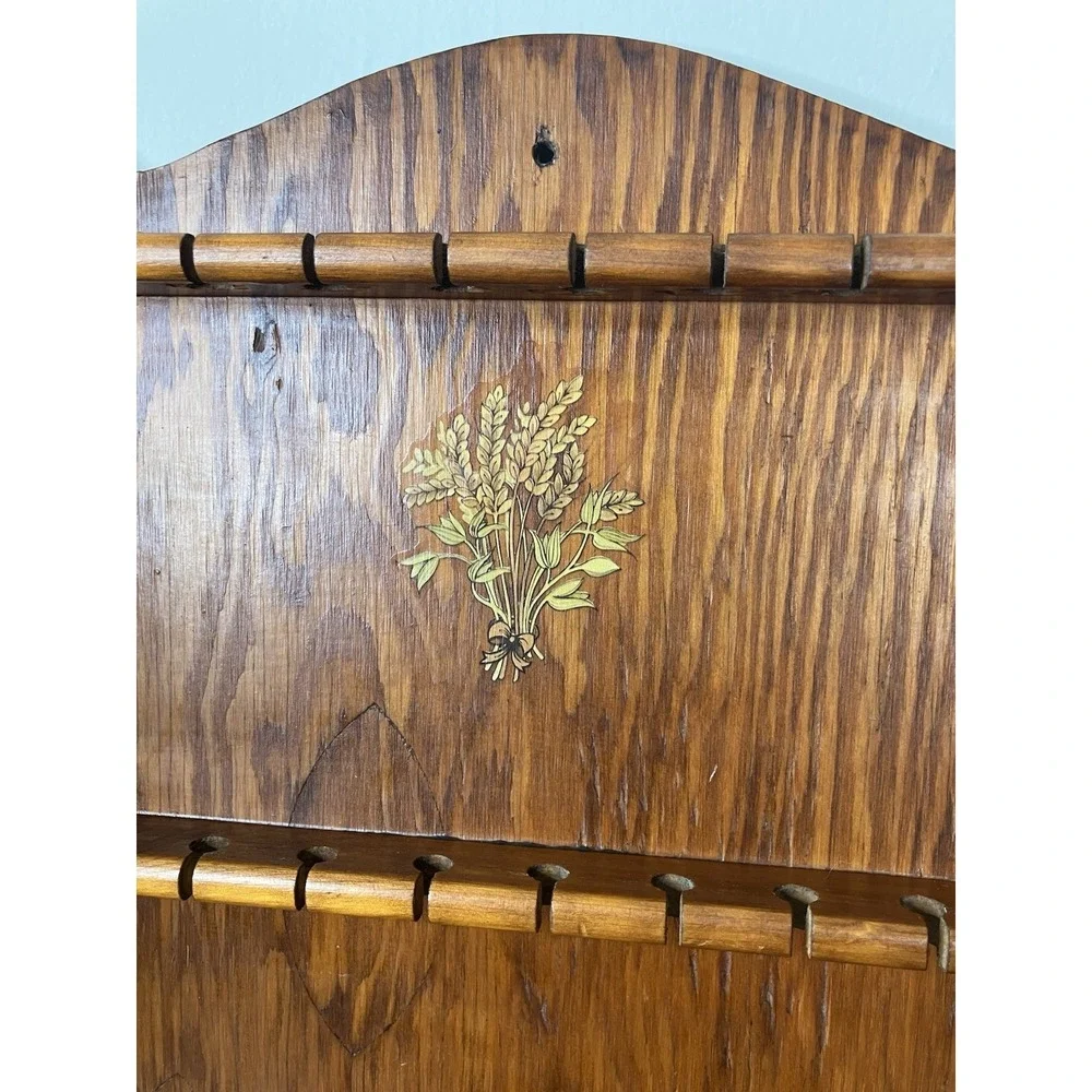 Vintage Wooden Spoon Rack 24 Slot Wall Mount Utensil Holder Wheat Cottage Decor